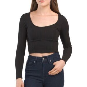 Livi by Olivia Rae black Long Sleeve Scoop Neck Corset Ribbed Top